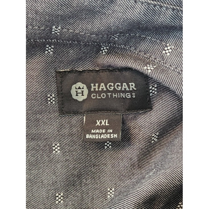 Haggar Dot Print Charcoal Gray Button Down Shirt Size XXL
