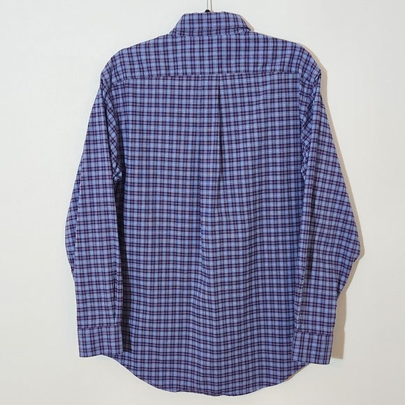 Roundtree & Yorke Men's Blue Plaid Shirt Size Medium Blue and Purple Men's Shirt