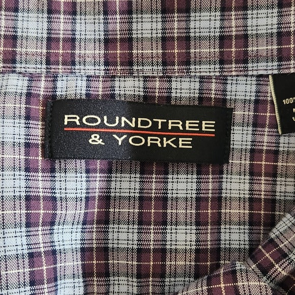 Roundtree & Yorke Men's Blue Plaid Shirt Size Medium Blue and Purple Men's Shirt
