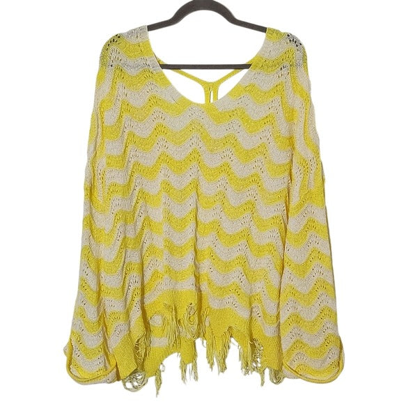 POL Yellow and White Oversized Sweater Size Large Yellow Distressed Sweater