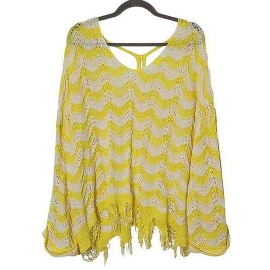 POL Yellow and White Oversized Sweater Size Large Yellow Distressed Sweater