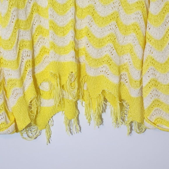 POL Yellow and White Oversized Sweater Size Large Yellow Distressed Sweater