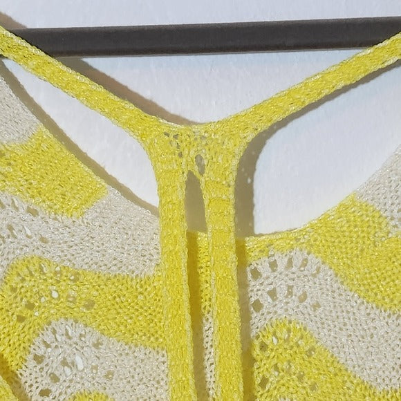 POL Yellow and White Oversized Sweater Size Large Yellow Distressed Sweater