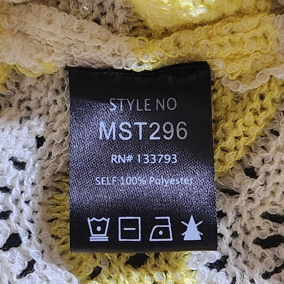 POL Yellow and White Oversized Sweater Size Large Yellow Distressed Sweater