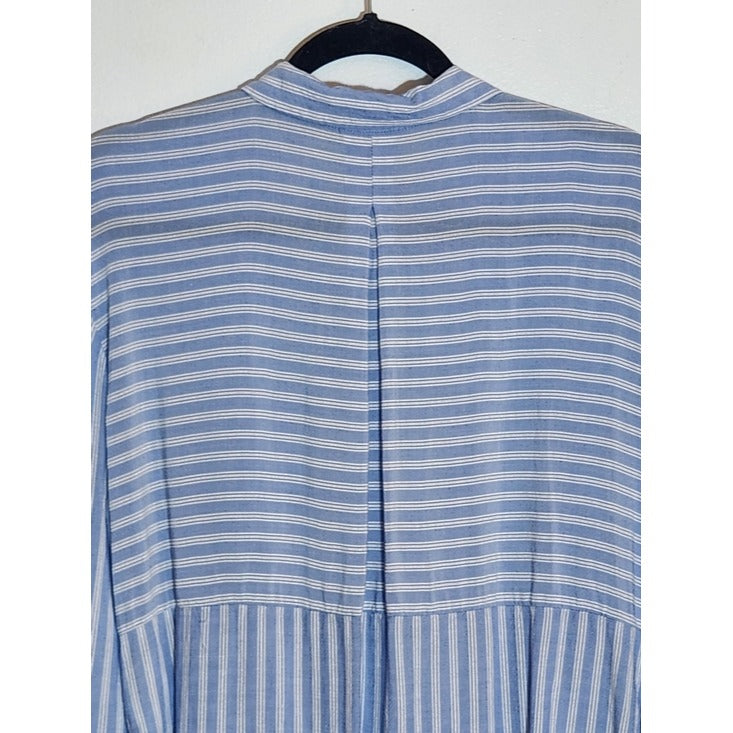 Jones New York Blue and White Stripe Button Down Top with Tie Front Size Large