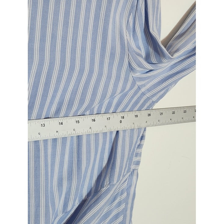 Jones New York Blue and White Stripe Button Down Top with Tie Front Size Large