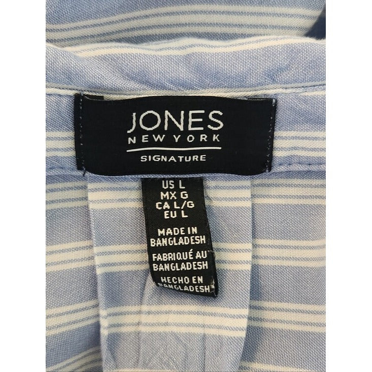Jones New York Blue and White Stripe Button Down Top with Tie Front Size Large