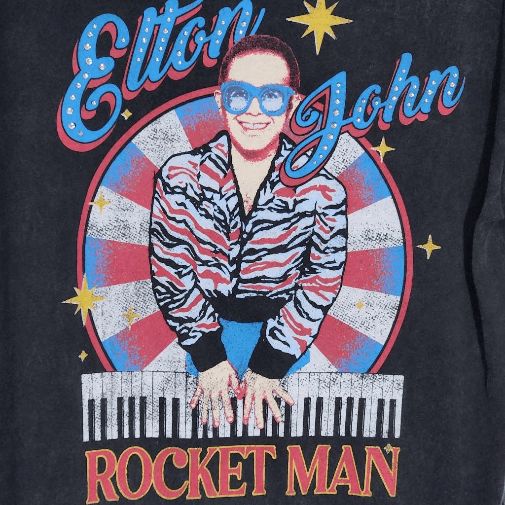 Elton John T-Shirt NWT Size XL Black Short Sleeve Elton John Rocket Man Tee