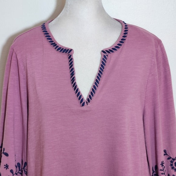 St. John’s Bay Boho Purple Top with Embroidered Detail Size Petite Large NWT