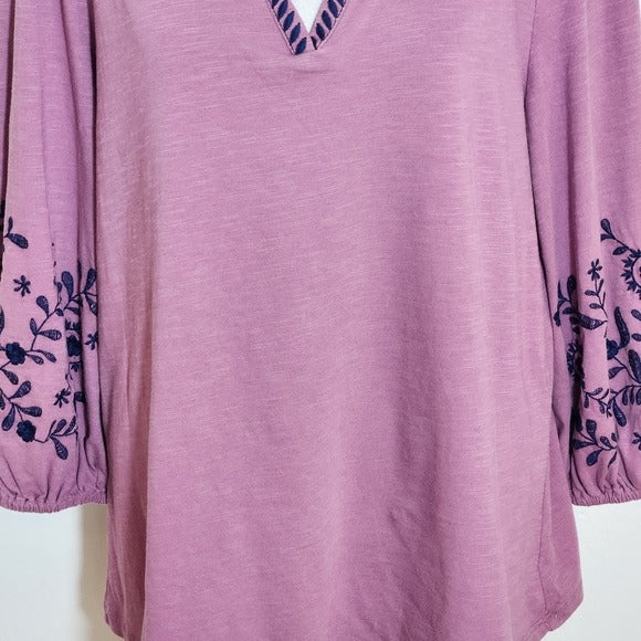 St. John’s Bay Boho Purple Top with Embroidered Detail Size Petite Large NWT