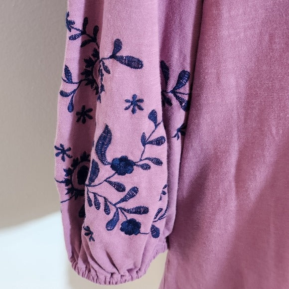 St. John’s Bay Boho Purple Top with Embroidered Detail Size Petite Large NWT