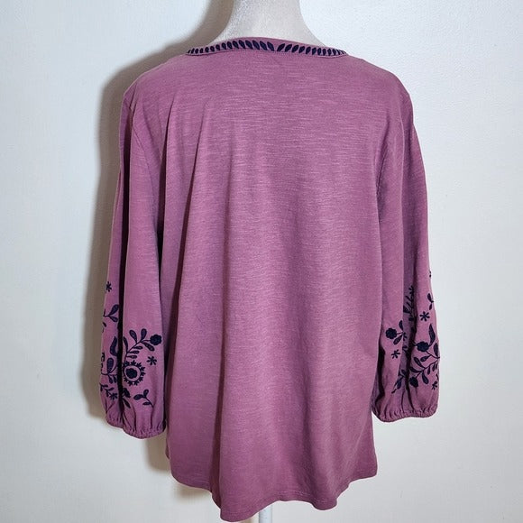 St. John’s Bay Boho Purple Top with Embroidered Detail Size Petite Large NWT