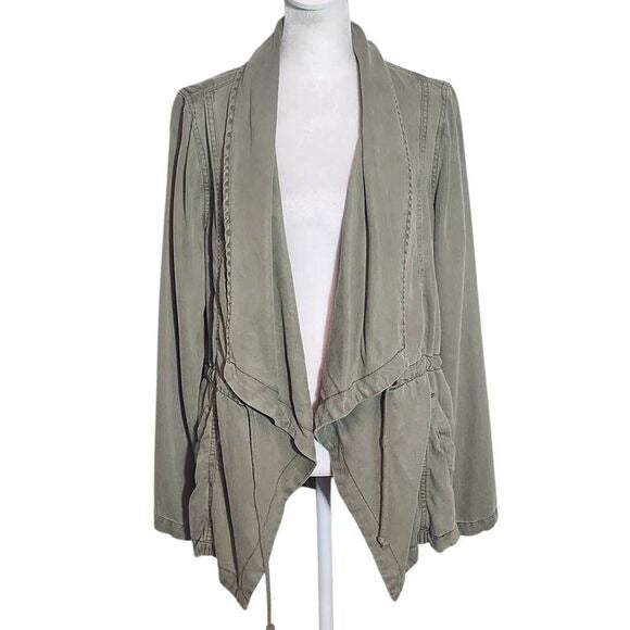 Max Jeans Distressed Green Draped Front Jacket Size Medium Army Green Jacket