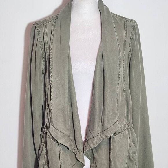 Max Jeans Distressed Green Draped Front Jacket Size Medium Army Green Jacket