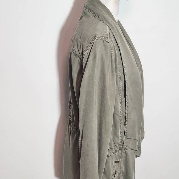 Max Jeans Distressed Green Draped Front Jacket Size Medium Army Green Jacket