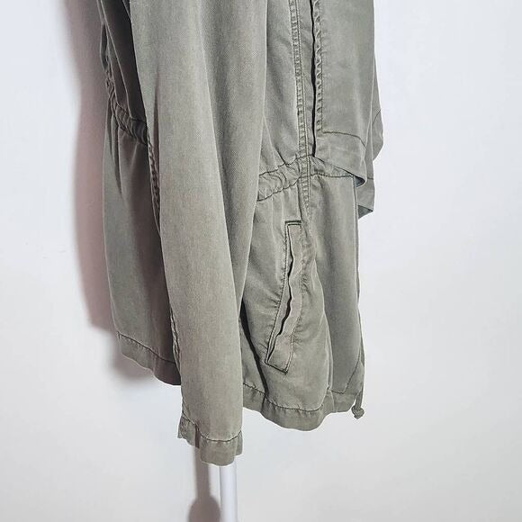 Max Jeans Distressed Green Draped Front Jacket Size Medium Army Green Jacket