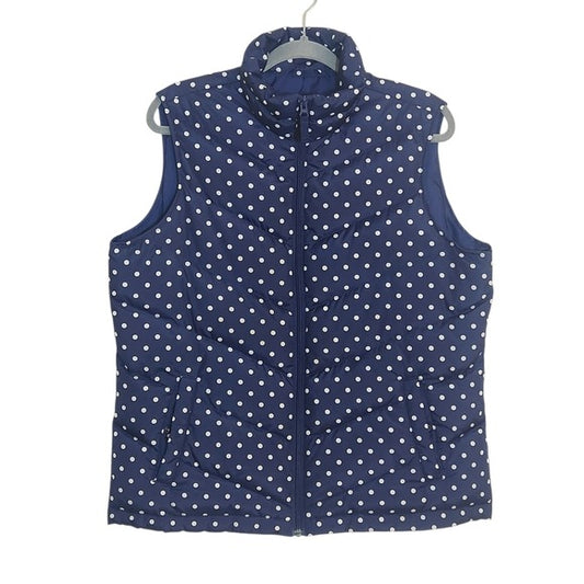 Lands’ End Navy and White Polka Dot Puffer Vest Size Large