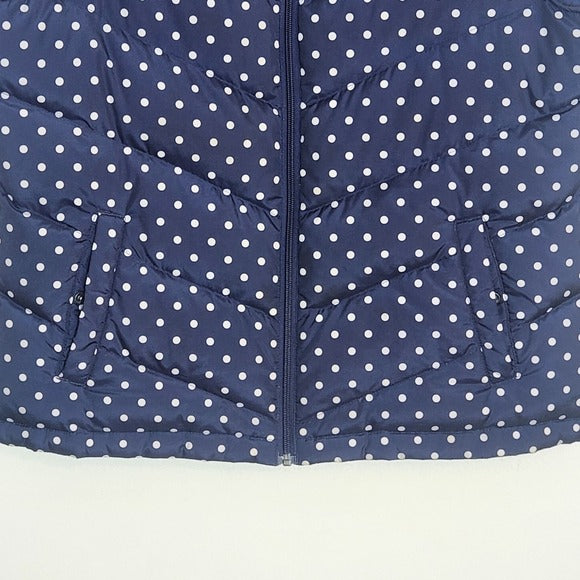 Lands’ End Navy and White Polka Dot Puffer Vest Size Large