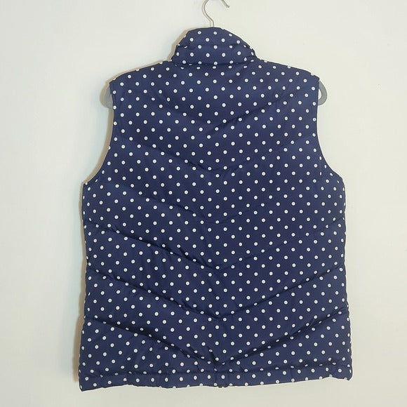 Lands’ End Navy and White Polka Dot Puffer Vest Size Large