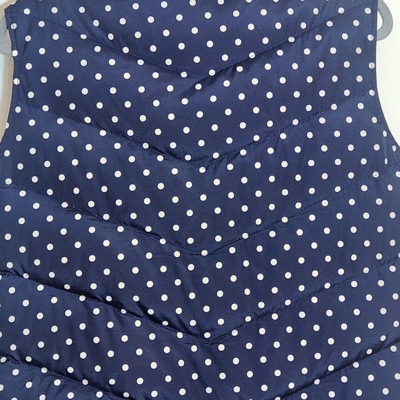 Lands’ End Navy and White Polka Dot Puffer Vest Size Large