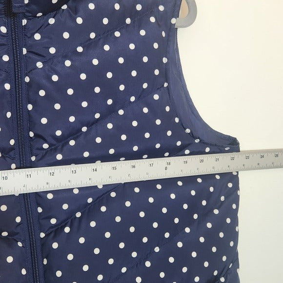 Lands’ End Navy and White Polka Dot Puffer Vest Size Large