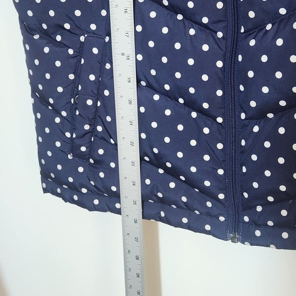 Lands’ End Navy and White Polka Dot Puffer Vest Size Large