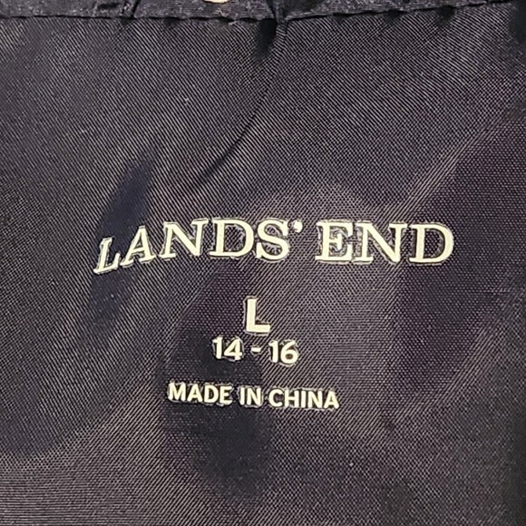 Lands’ End Navy and White Polka Dot Puffer Vest Size Large