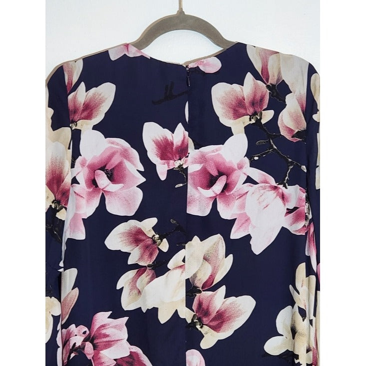 Nicole Miller Navy Floral Bell Sleeve Shift Dress Size 8 Wedding Guest Dress