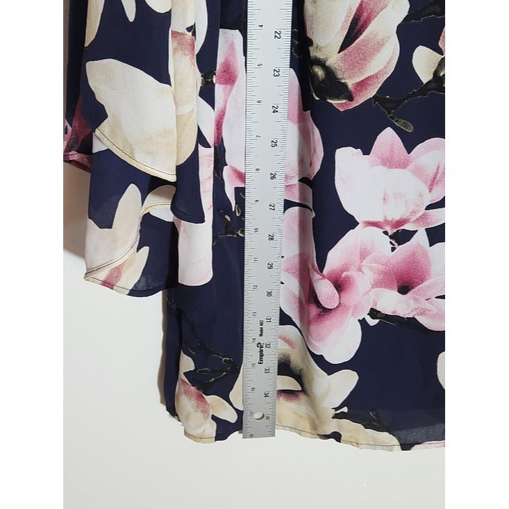Nicole Miller Navy Floral Bell Sleeve Shift Dress Size 8 Wedding Guest Dress