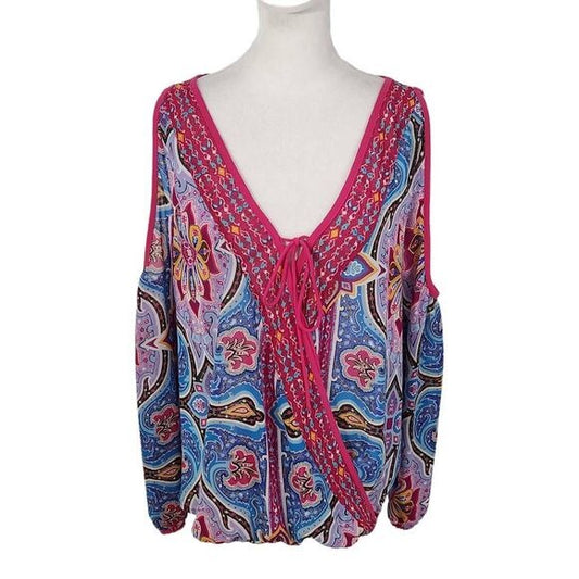 Nicole Miller Pink Paisley Blouse Size Medium Paisley Print Top
