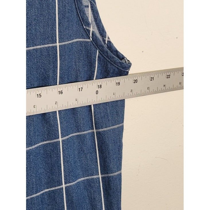LA Relaxed Blue Denim Grid Print Sleeveless Mini Dress Size Medium