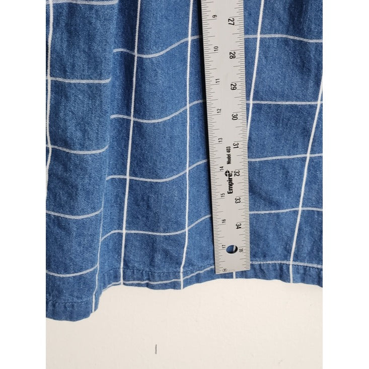 LA Relaxed Blue Denim Grid Print Sleeveless Mini Dress Size Medium