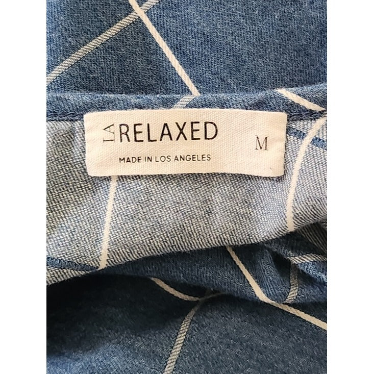 LA Relaxed Blue Denim Grid Print Sleeveless Mini Dress Size Medium