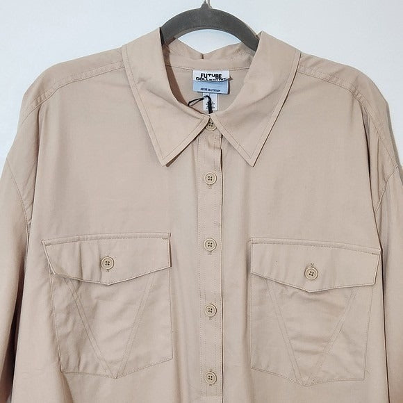 Future Collective Tan Button-Up Shirt NWT Size 1X Light Khaki Button-Up Top
