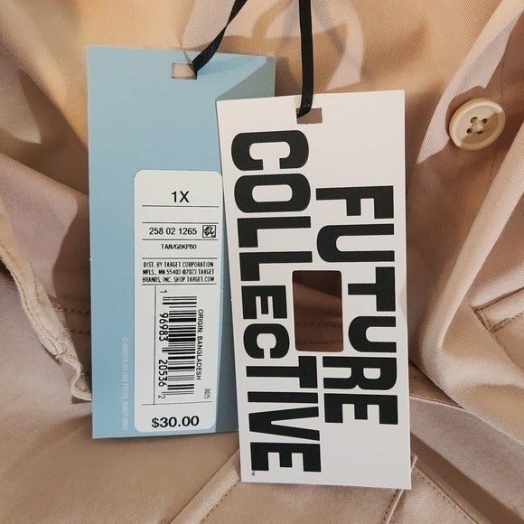 Future Collective Tan Button-Up Shirt NWT Size 1X Light Khaki Button-Up Top