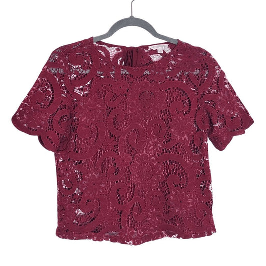 Nanette Lepore Burgundy Lace Blouse with Attached Tank Top Size XS Oxblood Top