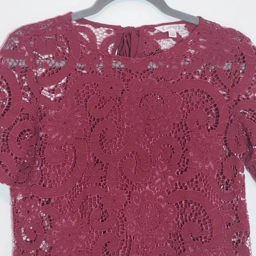 Nanette Lepore Burgundy Lace Blouse with Attached Tank Top Size XS Oxblood Top