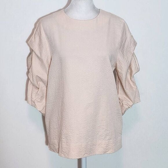Cos Blush Pink Textured Blouse with Puffy Sleeves Size 4 Light Pink Top