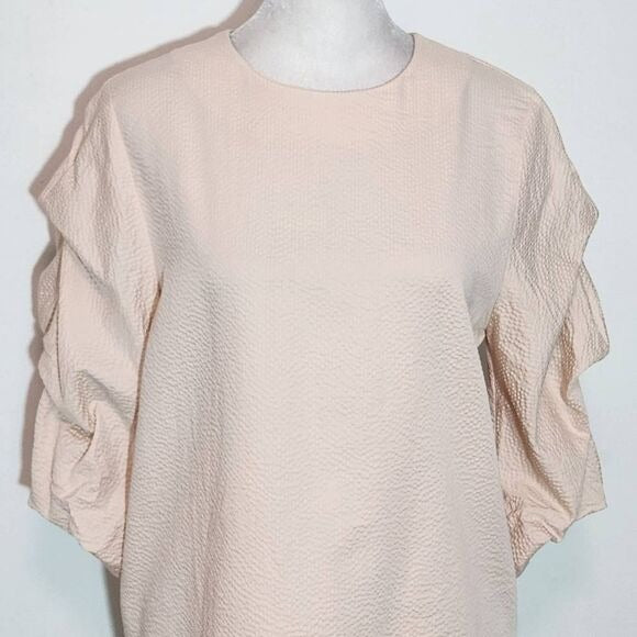 Cos Blush Pink Textured Blouse with Puffy Sleeves Size 4 Light Pink Top