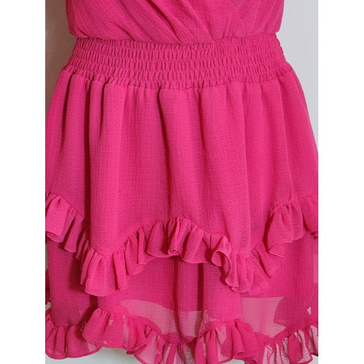 DO+BE Hot Pink Ruffle Mini Dress Size Small Wedding Guest Dress