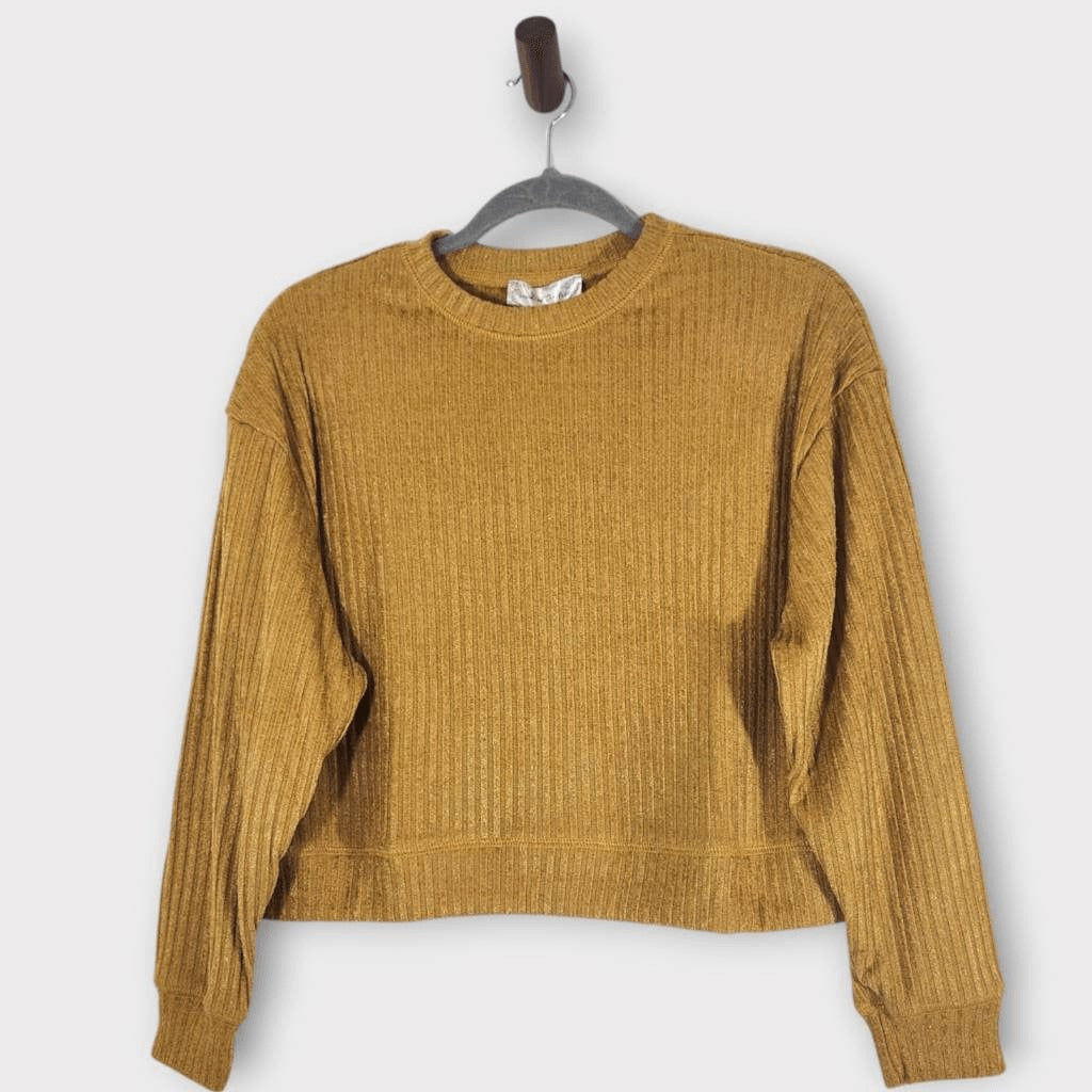 Band of the Free Mustard Ribbed Knit Pullover Size Small NWT Boxy Knit Top