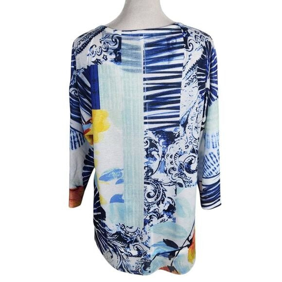 Christopher & Banks Blue and Orange Tee with Sequins and Sparkles Size Medium