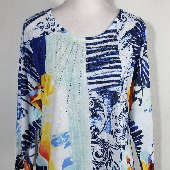 Christopher & Banks Blue and Orange Tee with Sequins and Sparkles Size Medium