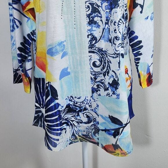 Christopher & Banks Blue and Orange Tee with Sequins and Sparkles Size Medium