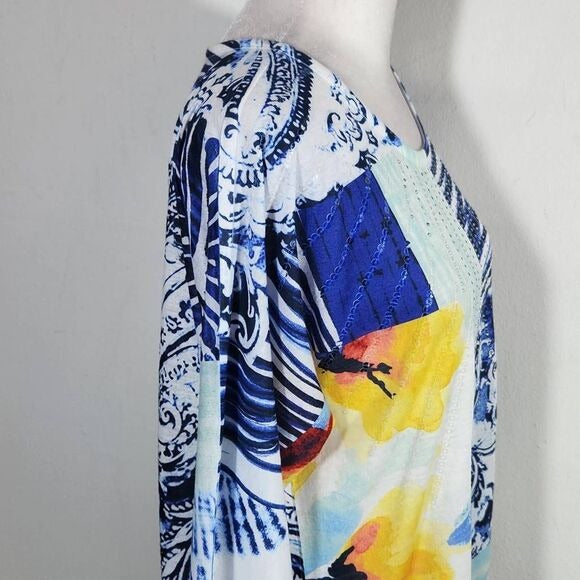 Christopher & Banks Blue and Orange Tee with Sequins and Sparkles Size Medium