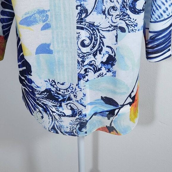 Christopher & Banks Blue and Orange Tee with Sequins and Sparkles Size Medium