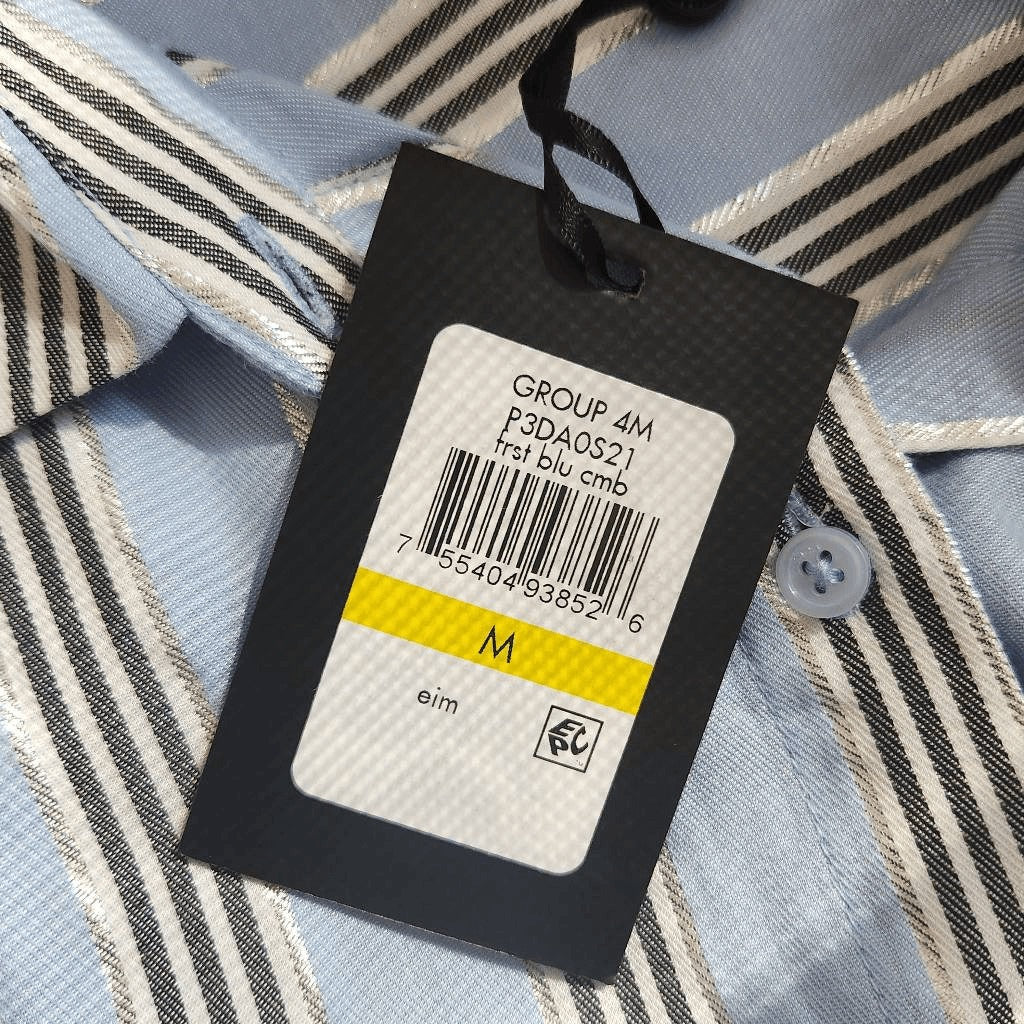 DKNY Blue Striped Button Down Shirt with Silver Metallic Accents NWT Size Medium