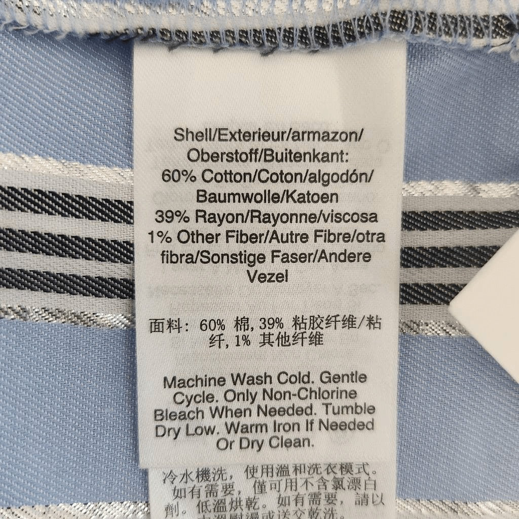 DKNY Blue Striped Button Down Shirt with Silver Metallic Accents NWT Size Medium