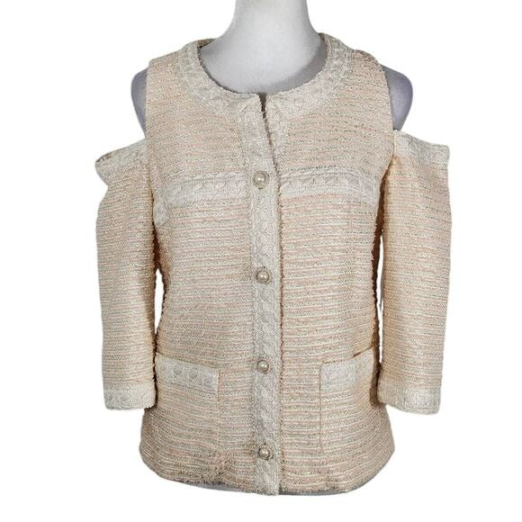 Boston Proper Pink and Cream Tweed Blazer with Shoulder Cutouts Size 4 NWOT