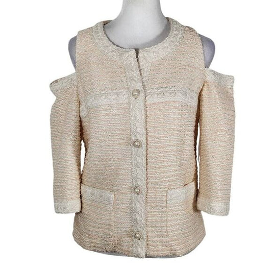 Boston Proper Pink and Cream Tweed Blazer with Shoulder Cutouts Size 4 NWOT